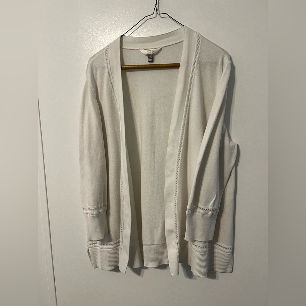 White Knit Open-Front Cardigan Sweater